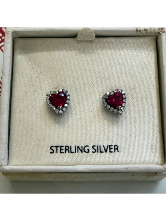 Jewelry - Ruby & sterling heart stud earrings vintage